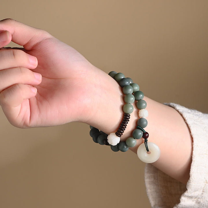 Buddha Stones Cyaan Bodhizaad Lotus Jade Vredesgesp Wijsheid Dubbele Armband - image 2