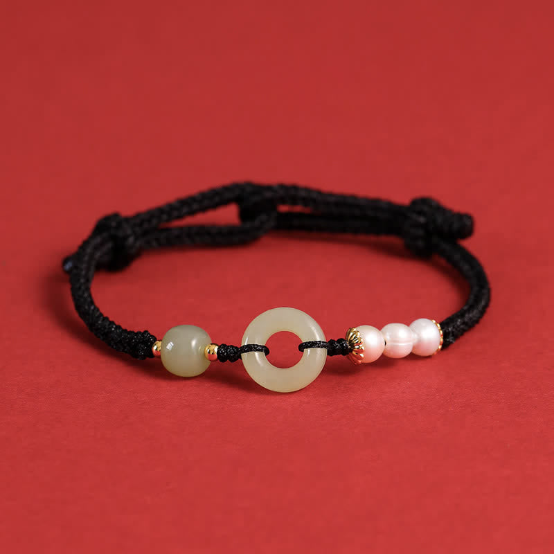 Buddha Stones Natuurlijke Hetian jade parel vredesgesp Armband - Zwart - image 16