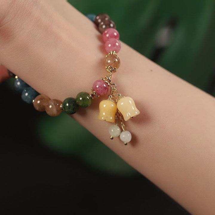 Buddha Stones Natuurlijke kleurrijke toermalijn bloemkralen Armband - image 10