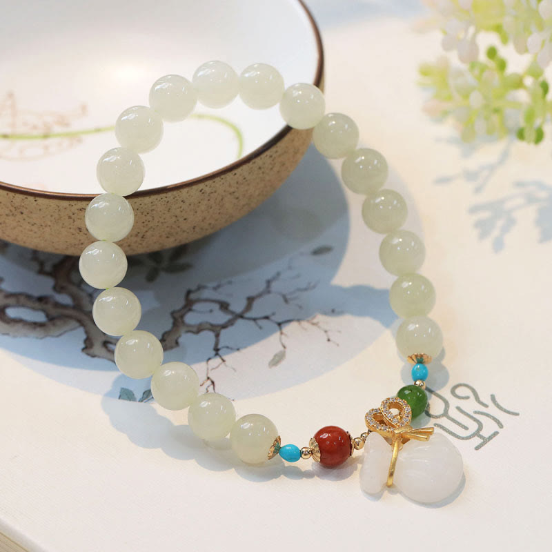 Buddha Stones Natuurlijke Hetian witte jade, 14 karaat verguld, geldzakje/ Armband - image 1