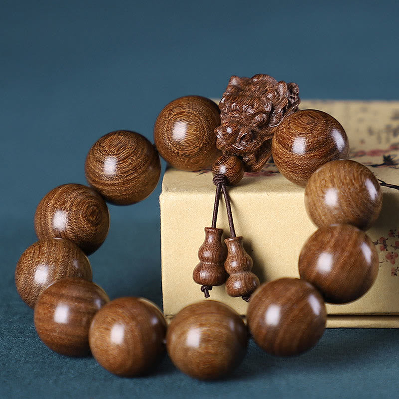 Buddha Stones Rozenhout, groene sandelhout, kleine bladeren, rode sandelhout, draak, gesneden Armband - Gouden sandelhout - image 18