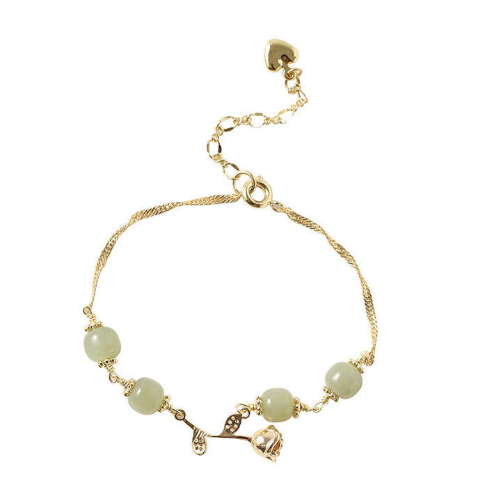 Buddha Stones 14-karaats vergulde Hetian jade gouden rozenbloem Armband - image 11
