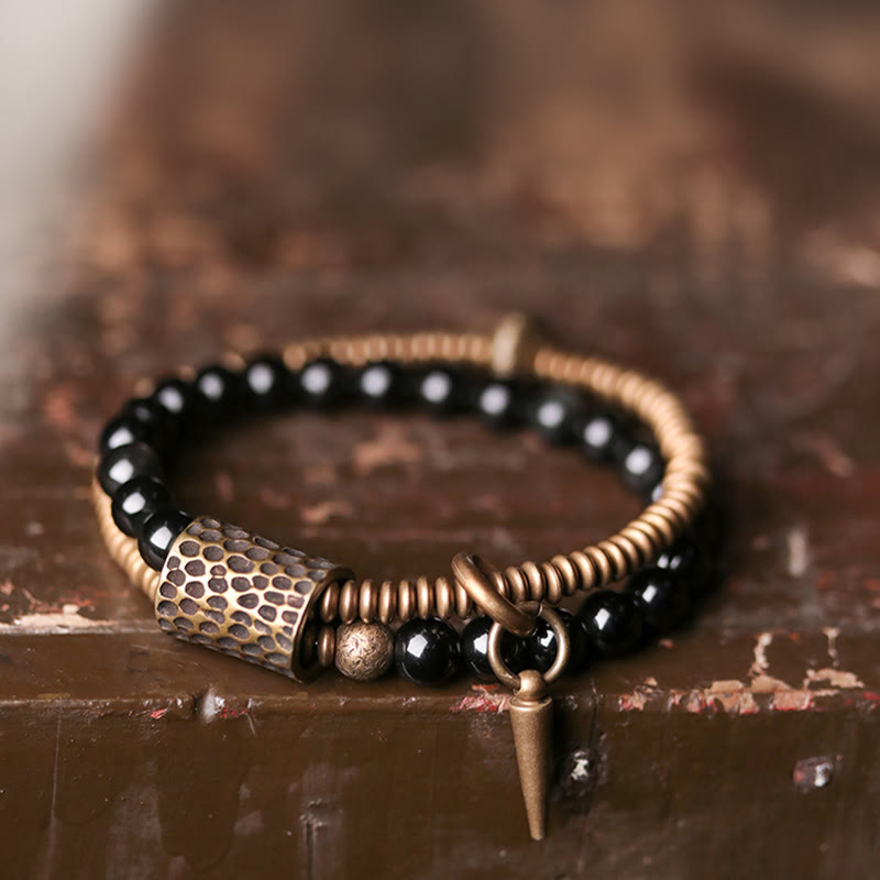 Buddha Stones Regenboog Obsidiaan Koper Innerlijke Vrede Helende Dubbellaagse Armband - image 1