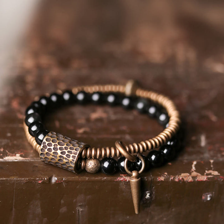 Buddha Stones Regenboog Obsidiaan Koper Innerlijke Vrede Helende Dubbellaagse Armband - image 1