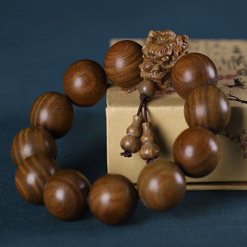 Buddha Stones Rozenhout, groene sandelhout, kleine bladeren, rode sandelhout, draak, gesneden Armband - Groen sandelhout - image 3