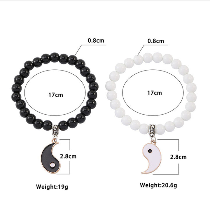 Buddha Stones 2 stuks zwarte onyx en witte turkooizen kralen Yin Yang Armband voor stellen - image 16