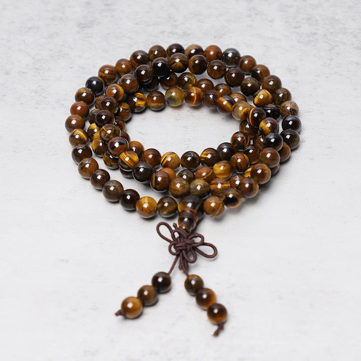 Buddha Stones Tibetaanse gebedsmala met 108 natuurlijke tijgeroog Armband Ketting . - image 3