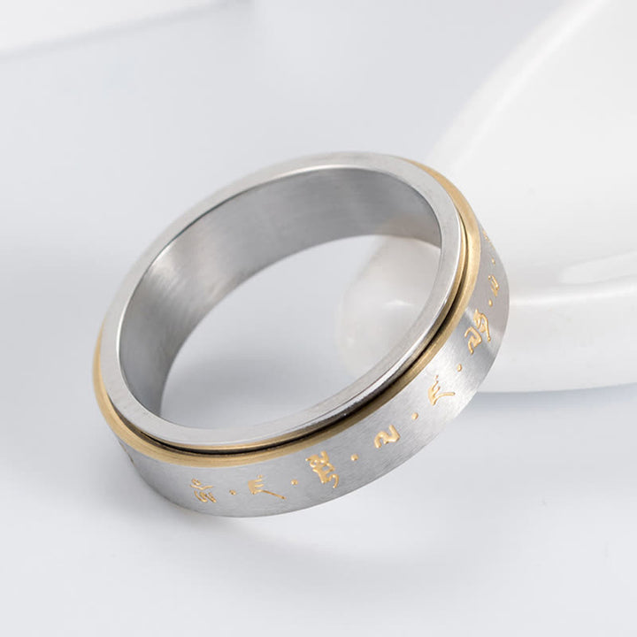 Buddha Stones Mantra titanium stalen balans draaibare Ring - image 6