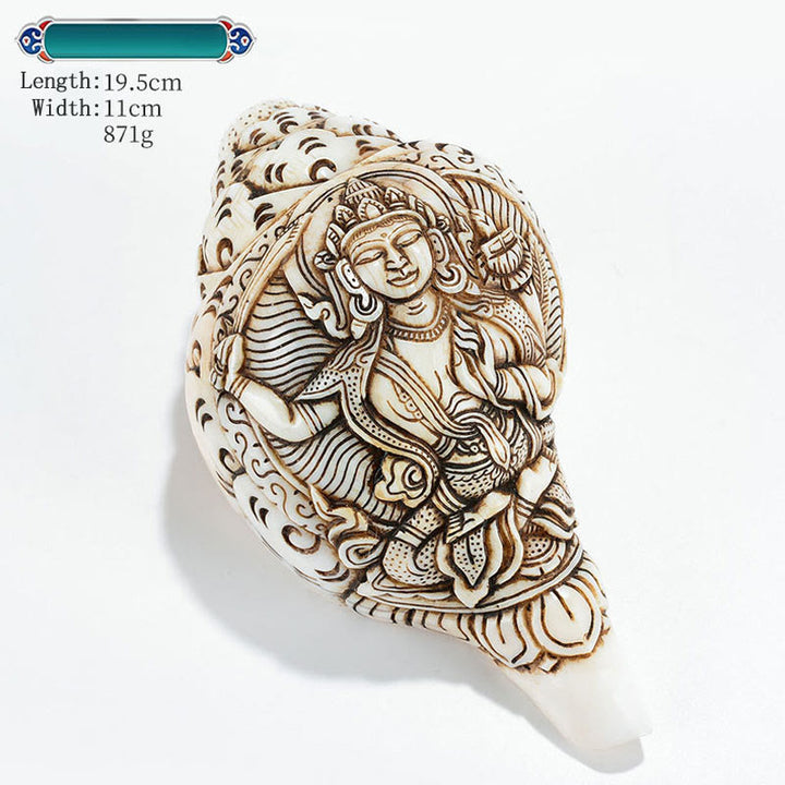 Tibetaanse handgemaakte gegraveerde Shankha Boeddha Avalokitesvara Conch Shell rijkdom decoratie - Manjushri 15,9*11 cm - image 30