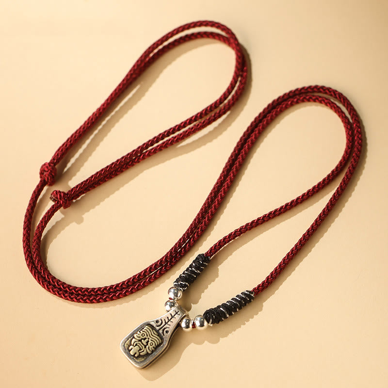 Buddha Stones Tibetaanse Ketting van 925 sterling zilver met de afbeelding van Zakiram, de godin van rijkdom en bescherming. - Rode koord - image 1