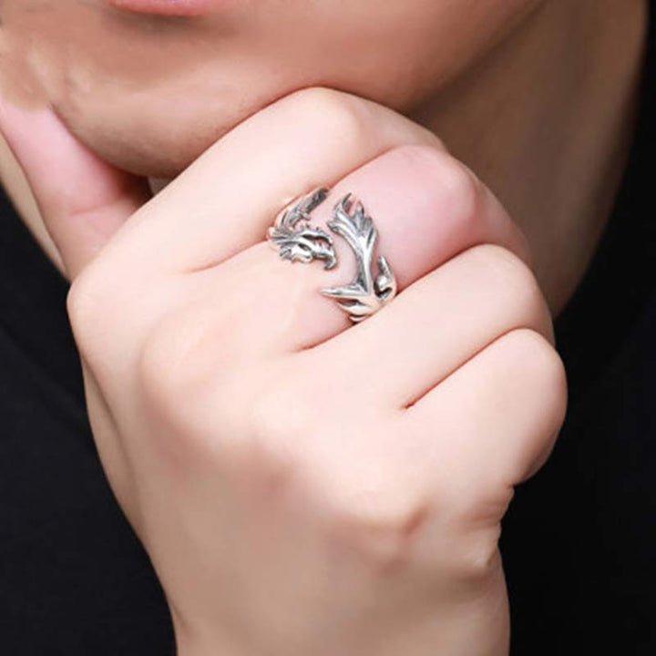 Buddha Stones Verstelbare Ring met drakenpatroon voor extra bescherming. - image 4