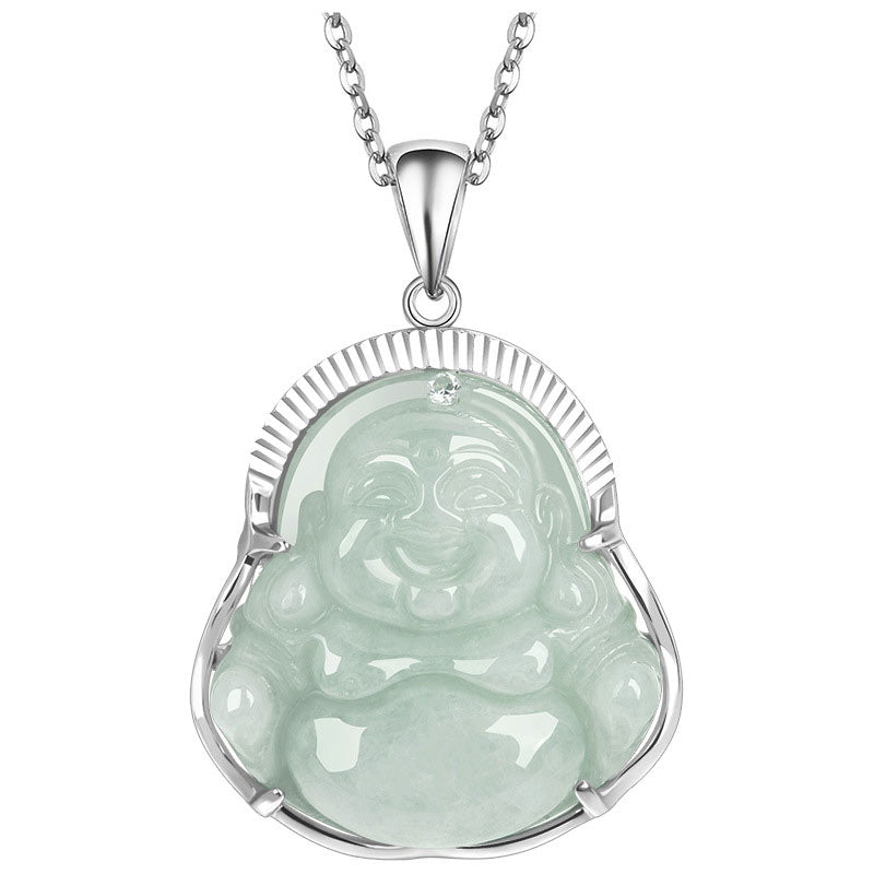 Buddha Stones Lachende Boeddha Jade Geluk Kalmte Titanium Stalen Ketting Hanger - image 5