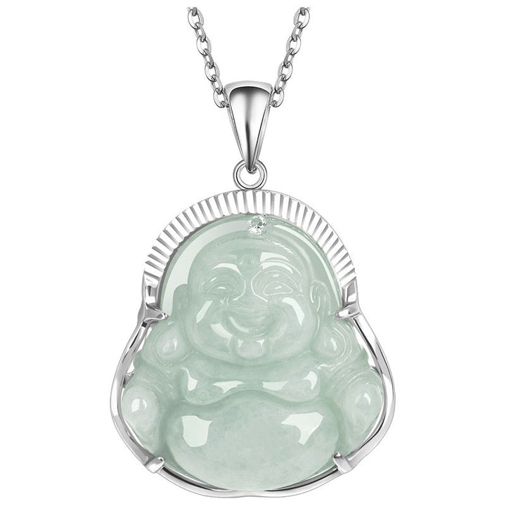 Buddha Stones Lachende Boeddha Jade Geluk Kalmte Titanium Stalen Ketting Hanger - image 5