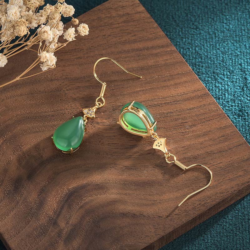 Buddha Stones Cyan Jade Luck Drop Oorbellen - image 1