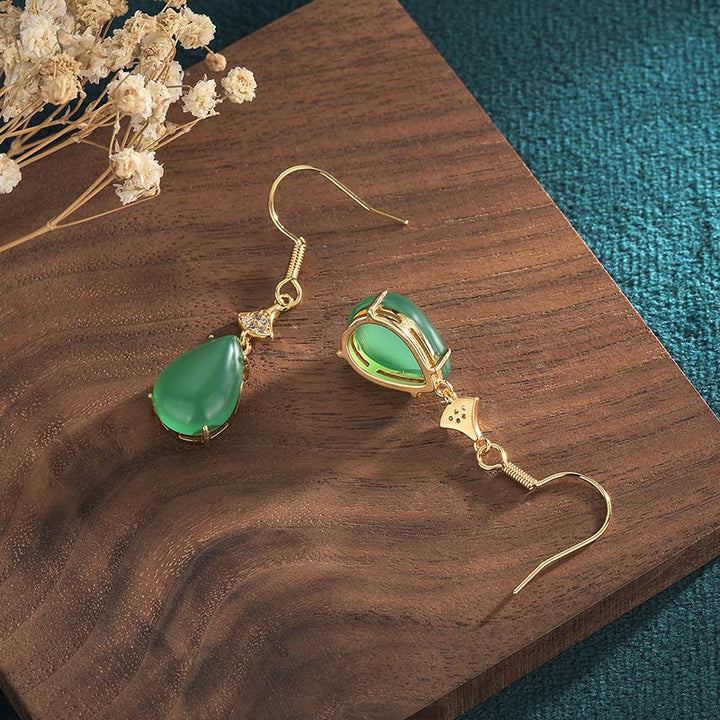 Buddha Stones Cyan Jade Luck Drop Oorbellen - image 1
