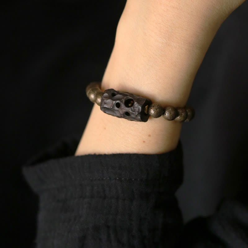 Buddha Stones Tibetaanse Armband van ebbenhout en koper met vredessymbool en kralen. - image 4