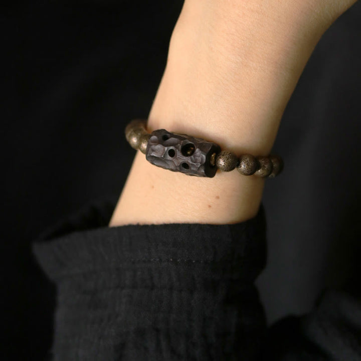 Buddha Stones Tibetaanse Armband van ebbenhout en koper met vredessymbool en kralen. - image 4