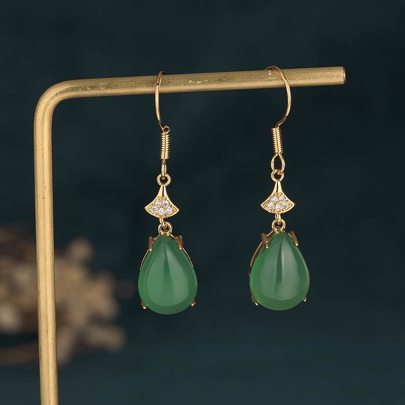 Buddha Stones Cyan Jade Luck Drop Oorbellen - image 3
