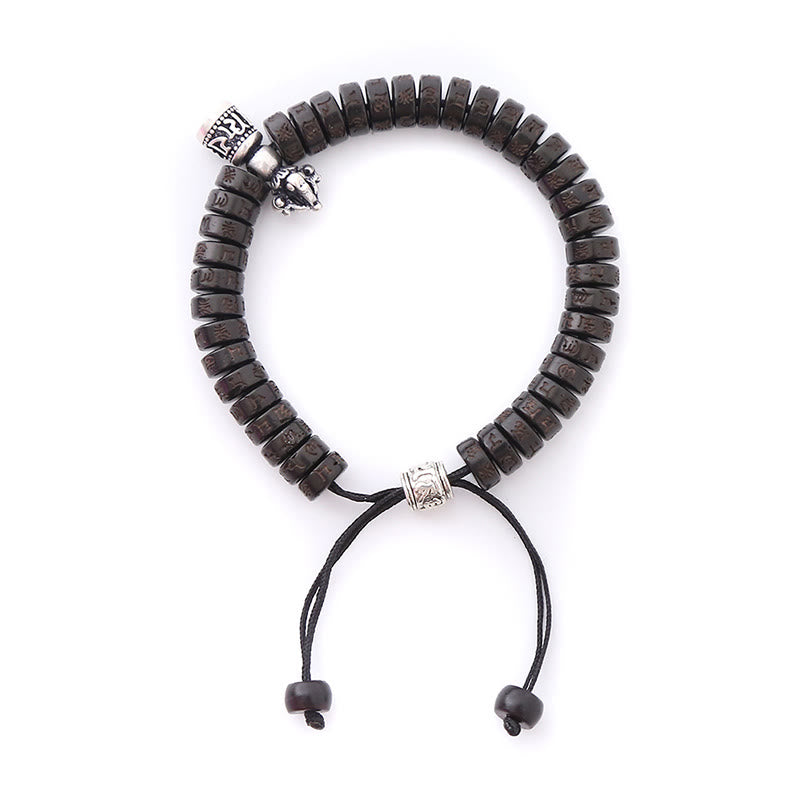Buddha Stones Tibetaanse kokosnootschaal gegraveerd Om Mani Padme Hum Dorje Vajra bel Armband - image 1