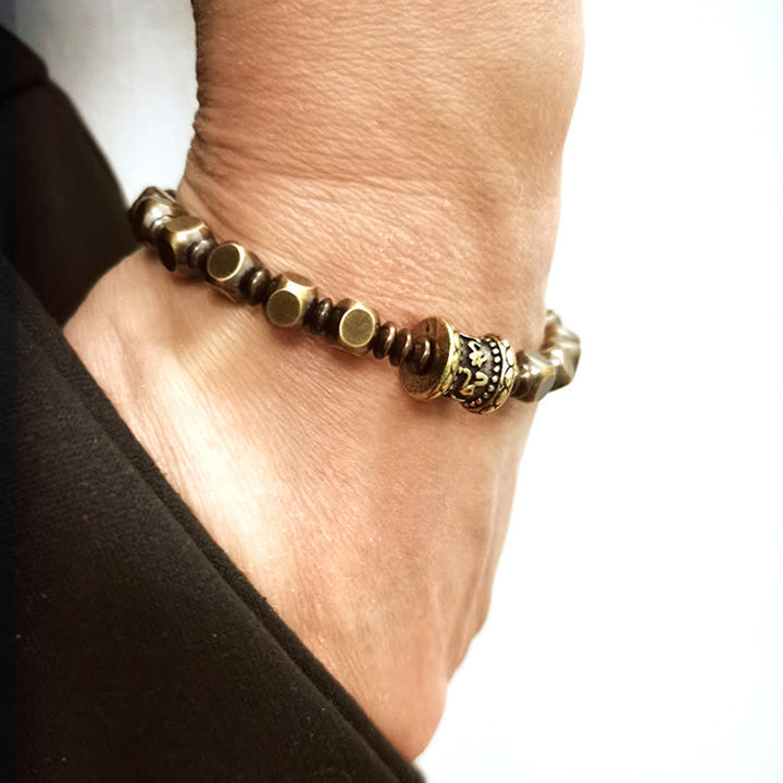 Buddha Stones Tibetaans Om Mani Padme Hum amulet van gesneden koper en messing, Armband - image 14