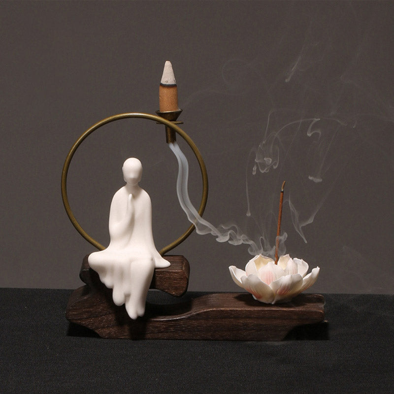 Buddha Stones Keramische lotusvormige wierookbrander voor Wierook meditatie. - Witte Boeddha - image 0