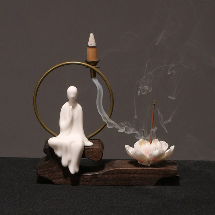Buddha Stones Keramische lotusvormige wierookbrander voor Wierook meditatie. - Witte Boeddha - image 0