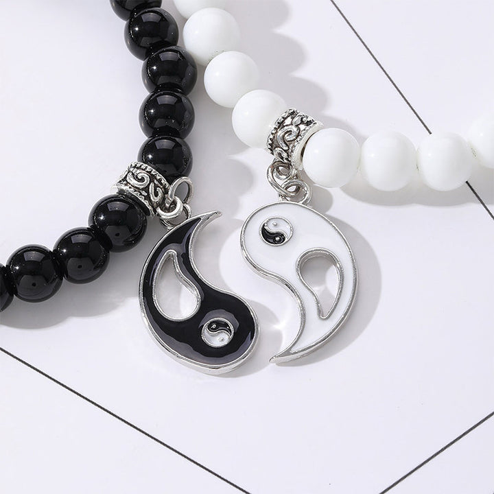 Buddha Stones 2 stuks zwarte onyx en witte turkooizen kralen Yin Yang Armband voor stellen - image 7
