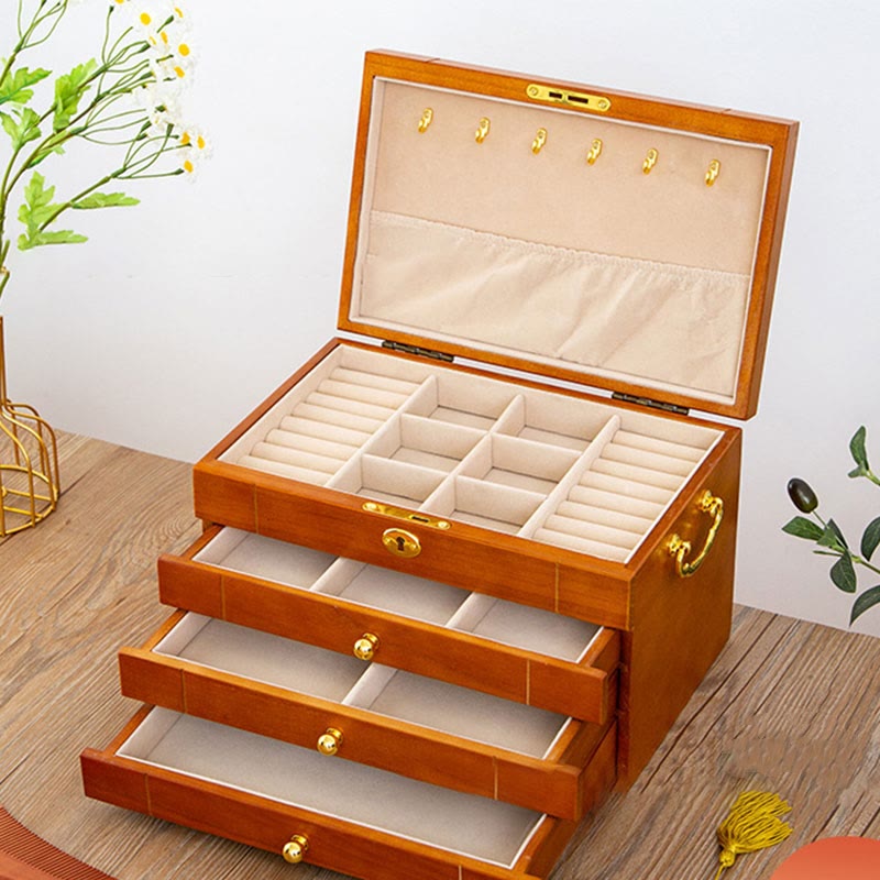 Buddha Stones Retro massief houten sieradendoos, vierlaagse houten Sieraden opbergdoos - image 19