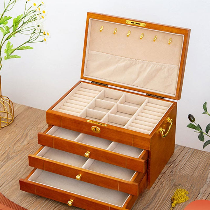 Buddha Stones Retro massief houten sieradendoos, vierlaagse houten Sieraden opbergdoos - image 19