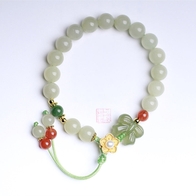 Buddha Stones Armband van 925 sterling zilver met jade, geluksbloem en vlinder. - image 8