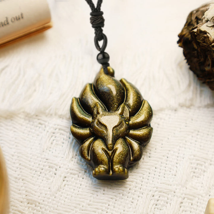 Buddha Stones Natuurlijke fluoriet gouden obsidiaan vossenhanger Ketting - image 8