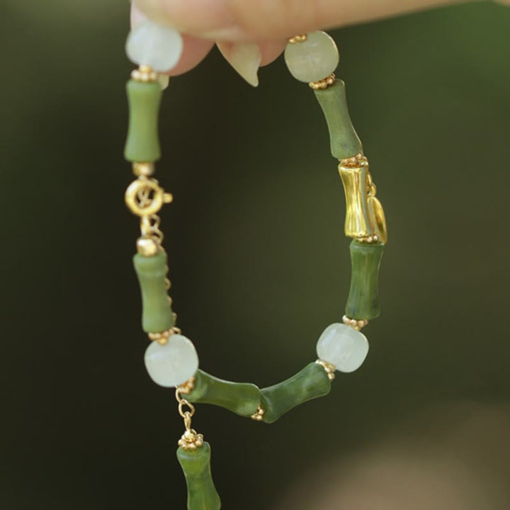 Buddha Stones Groene bamboe jade lelietje-van-de-dalen Armband voor welvaart - Bamboe (omtrek 17+5 cm) - image 7