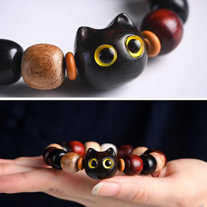 Buddha Stones Armband met kleine blaadjes, rood sandelhout, ebbenhout en schattige kat, gegraveerd ter bescherming - image 8