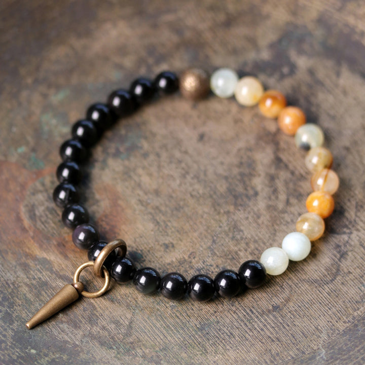 Buddha Stones Armband voor koppels met zwarte obsidiaan, sodaliet en koperen kristallen. - Zwarte obsidiaan en jaspis met zeesedimenten - 18 cm - image 18