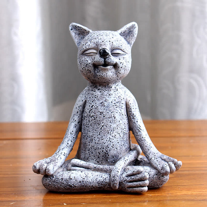 Buddha Stones Mediterende Zen Hond Kat Kikker Decoratie - Meditatiekat 9 cm x 5,8 cm x 10,3 cm (197 g) - image 5