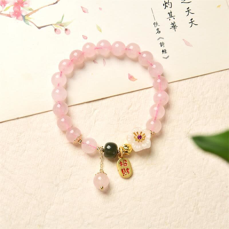 Buddha Stones Natuurlijke roze kristallen jade bloem warme liefde Armband - image 6