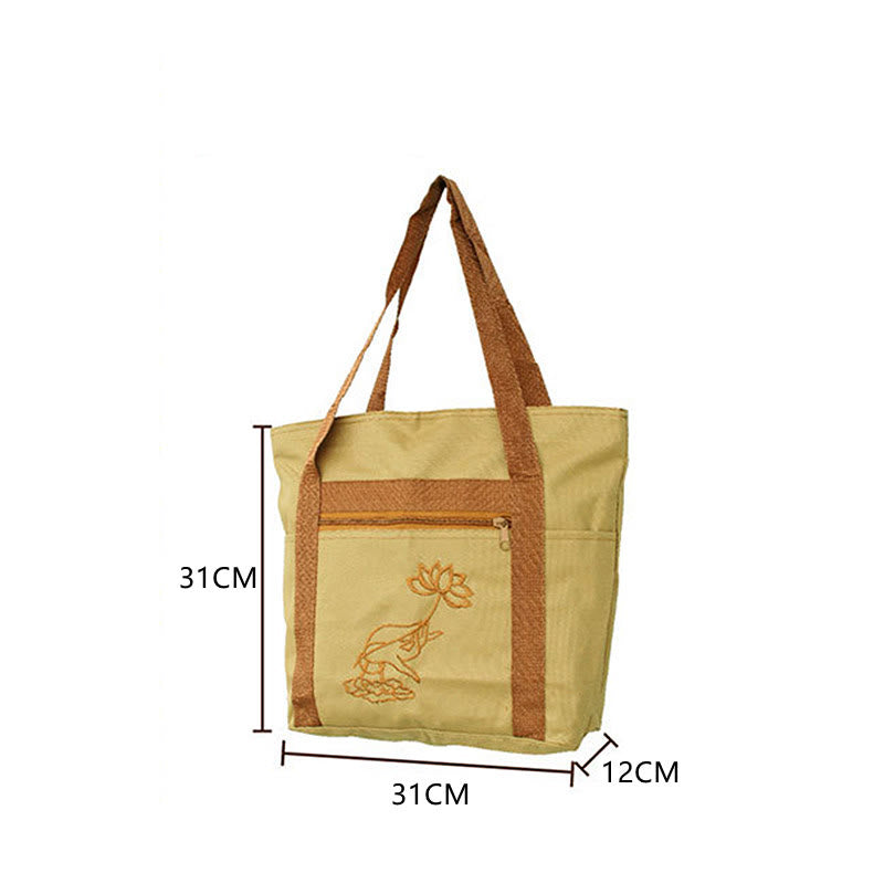 Spirituele Mind Oefening Lotus Borduurpatroon Canvas Schoudertas Shopper - image 6