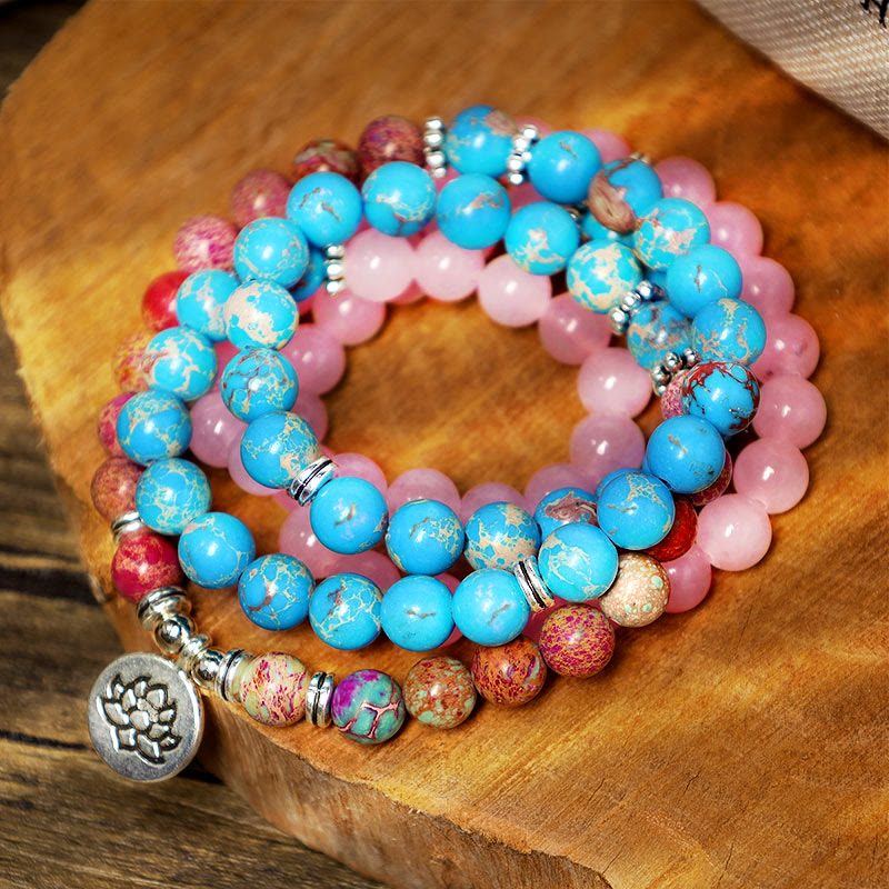 Buddha Stones Tibetaanse Paarse Miano Echte Kraal Harmonie Lotus Mala - image 0