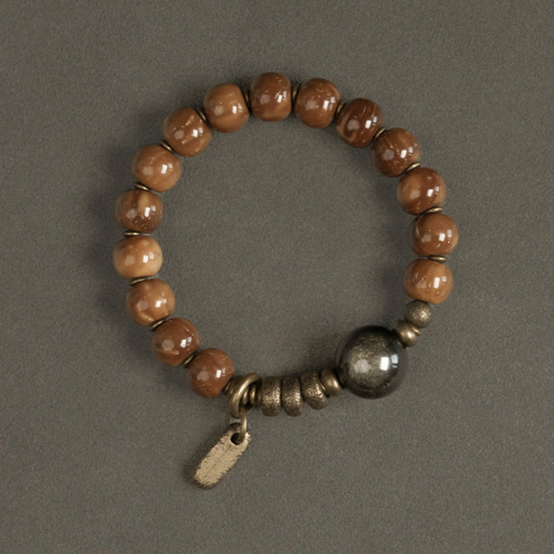 Buddha Stones Kuka-zaad, tijgeroog, goudkleurige obsidiaan, messing, koperen Armband - image 7