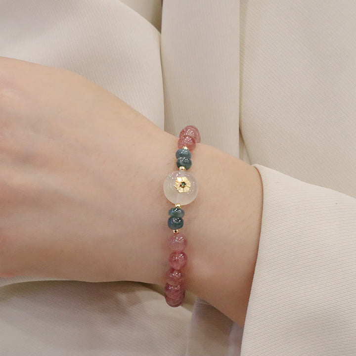 Buddha Stones Natuurlijke aardbeikwarts chalcedoon jade helende Armband - image 8