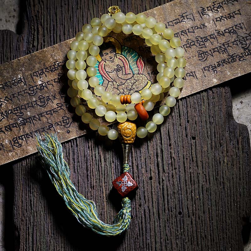 Buddha Stones 108 Mala kralen Tibetaanse schapenhoorn amber Armband - 8mm - image 0