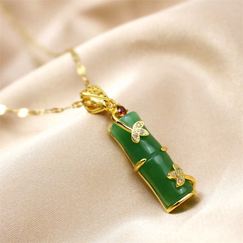 Buddha Stones Witte jade, cyaan jade, bamboe geluks- en Ketting - image 7