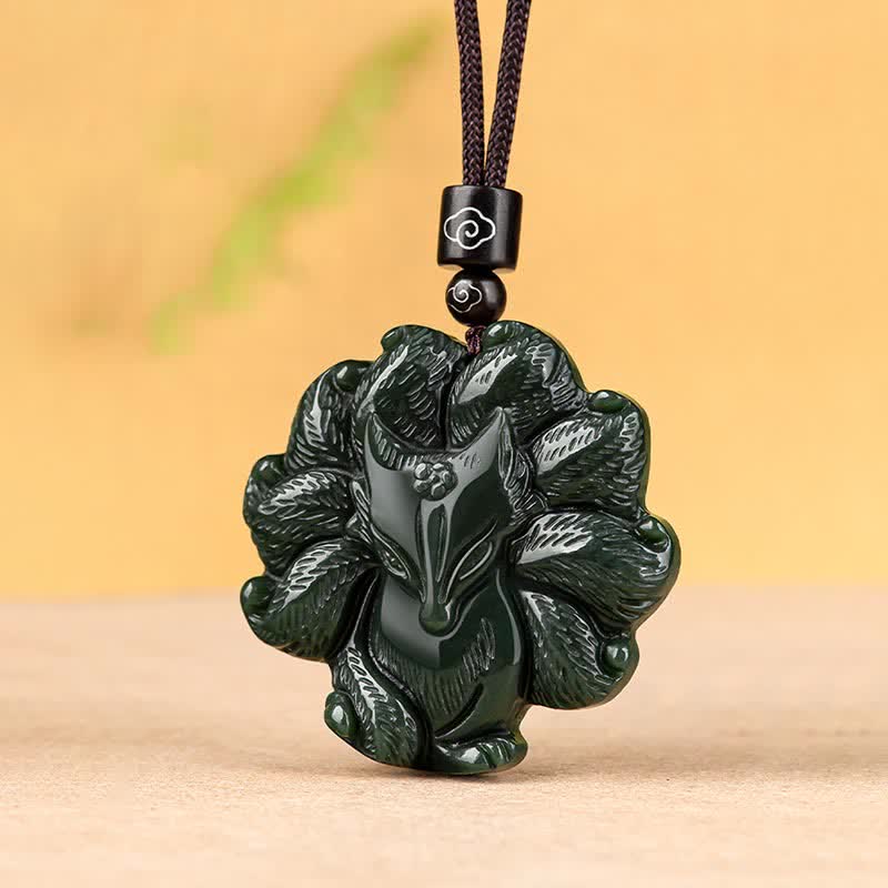 Hetian Cyan Jade Negenstaartvos Ketting met hanger - image 9