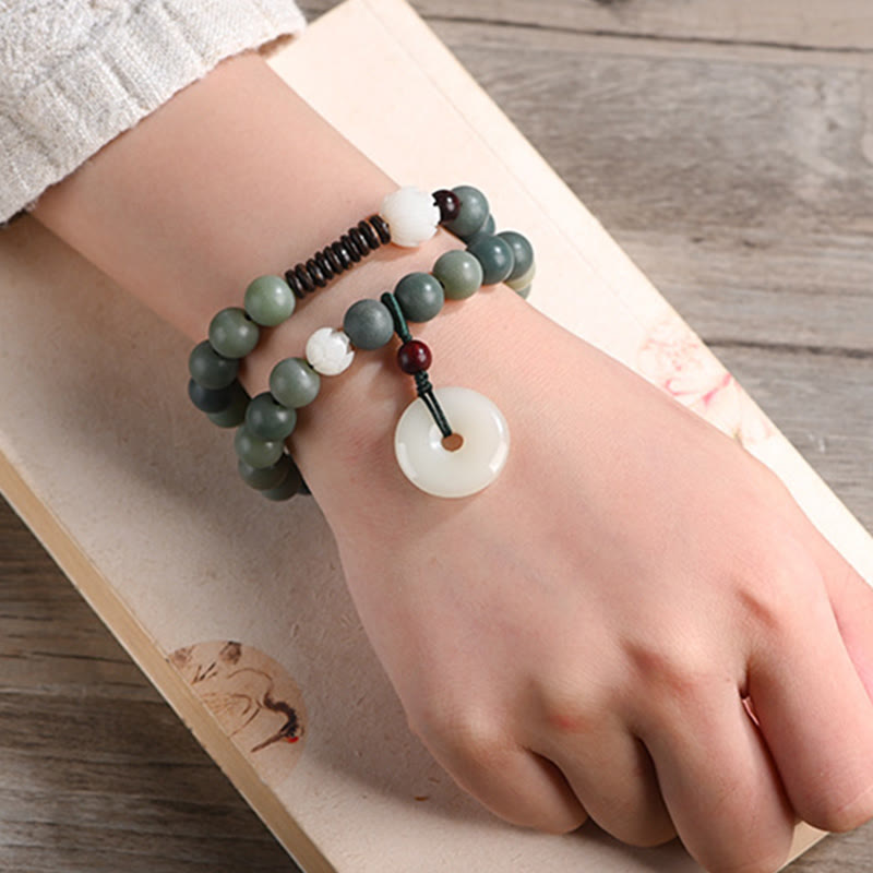 Buddha Stones Cyaan Bodhizaad Lotus Jade Vredesgesp Wijsheid Dubbele Armband - image 5