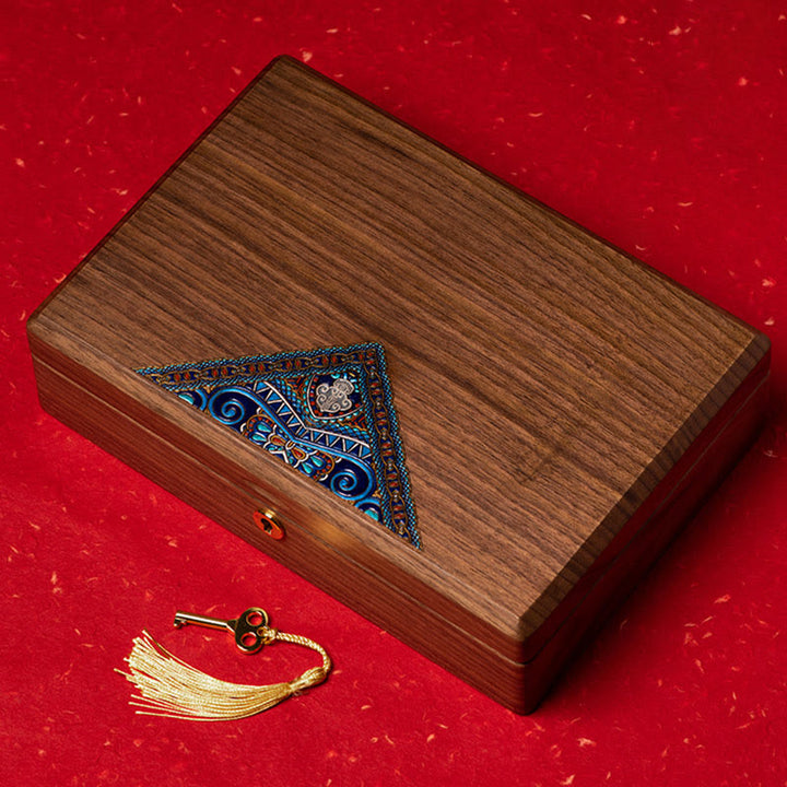 Vintage handgemaakte Sieraden opbergdoos van zwart walnoothout, houten geschenkdoos - image 13