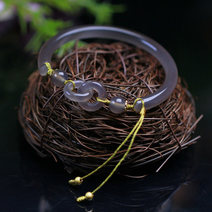 Buddha Stones Natuurlijke grijze agaat Bangle-armband met dubbele vredesgesp - Grijze agaat (Focus♥Positiviteit) (Binnendiameter 58-60 mm) - image 0