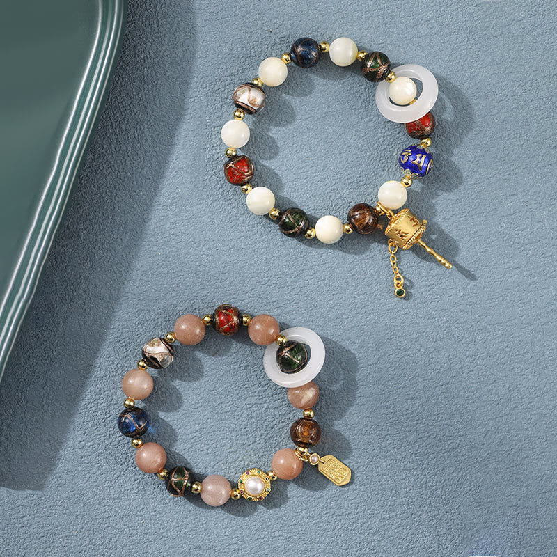 Buddha Stones Tibetaanse Wierook Liuli glas Tridacna steen Zonnesteen Om Mani Padme Hum gebedswiel Armband - image 1