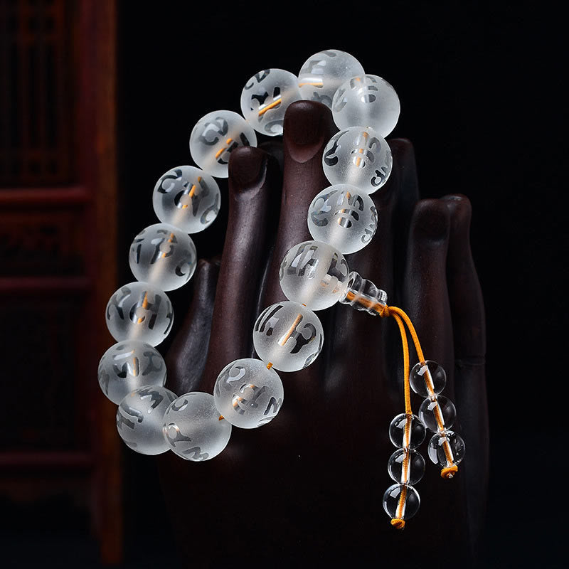 Buddha Stones Tibetaanse witte kristallen armband met zwarte onyx , Om Mani Padme Hum Armband - image 1