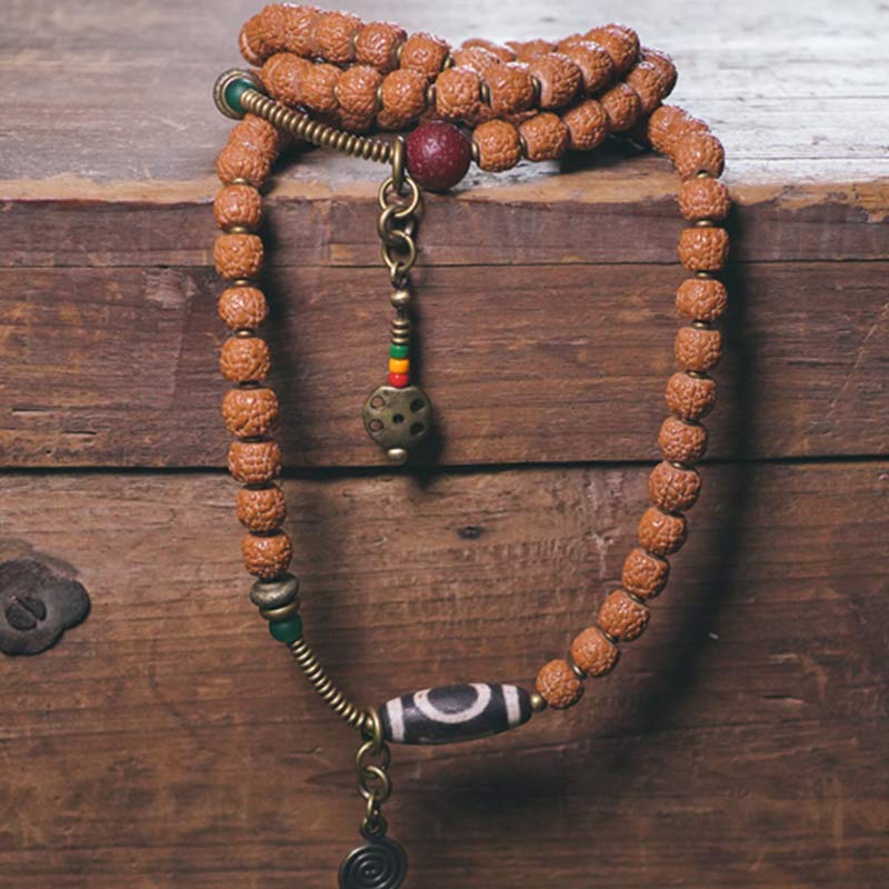Buddha Stones 108 Mala Rudraksha kralen Bodhi Seed Dzi kralen Geluk Voorspoed Kwastje Armband - image 1