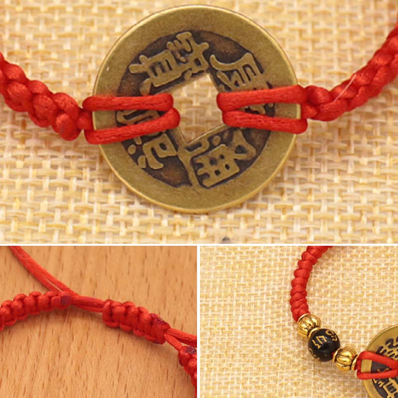 Buddha Stones Koperen munt geluksarmband met rood Armband - image 8